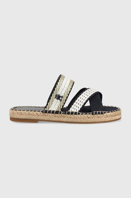 Tommy Hilfiger Papuci GOLDEN WEBBING SANDAL Femei, Culoarea Albastru Marin, FW0FW07096 Dama Bleumarin, Textil, Toc Plat