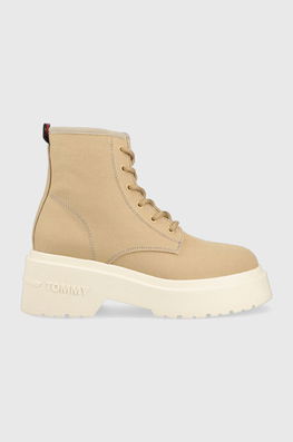 Tommy Jeans Tenisi LACE UP FESTIV BOOTS Femei, Culoarea Bej, EN0EN02133 Dama, Textil