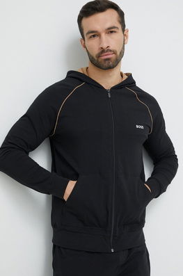 BOSS Bluza Barbati, Culoarea Negru, Cu Glugă, Neted Bărbaţi, Cu Elastan