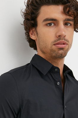 Sisley Camasa Barbati, Culoarea Negru, Cu Guler Clasic, Slim Bărbaţi, Cu Elastan, Elegant