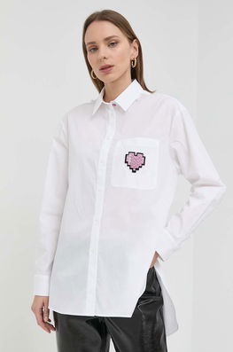 MAX&Co. Camasa Din Bumbac X Tamagotchi Femei, Culoarea Alb, Cu Guler Clasic, Relaxed Dama, Casual, Model Imprimeu