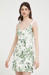 Abercrombie & Fitch Rochie Din In Culoarea Verde, Mini, Mulata Dama, Casual, Model Flori