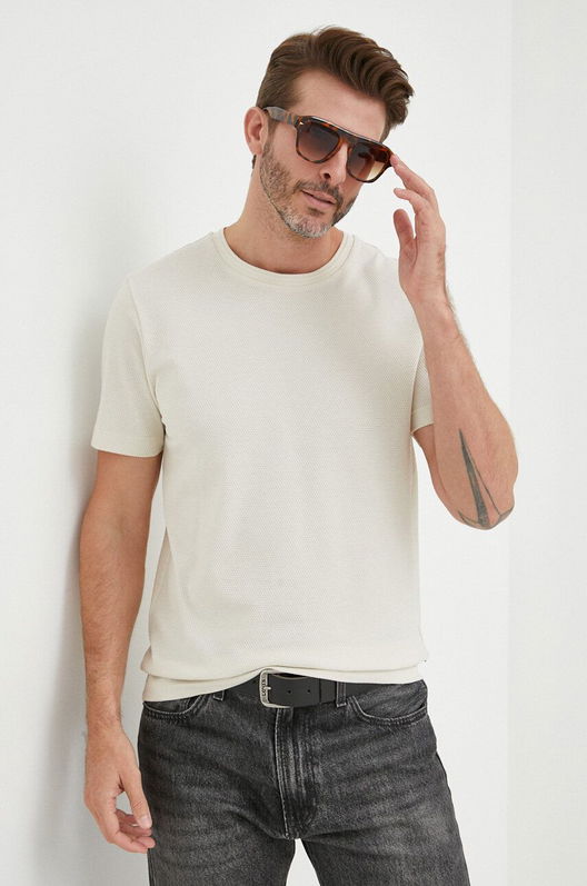 BOSS Tricou Barbati, Culoarea Bej, Neted Bărbaţi