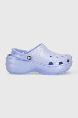 Crocs Papuci Classic Platform Glitter Clog Femei, Culoarea Violet, Cu Platforma, 207241 Dama, Sintetic