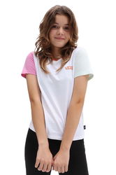 Vans Tricou De Bumbac Pentru Copii COLORBLOCK CREW WHITE MULTI Culoarea Alb, Modelator, Model Print