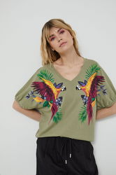 Medicine Tricou Din Bumbac Culoarea Verde Dama, Model Print