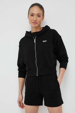 Dkny Bluza Femei, Culoarea Negru, Cu Glugă, Neted Dama