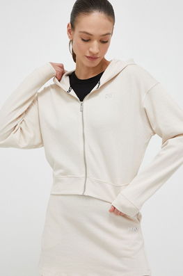 Dkny Bluza Femei, Culoarea Bej, Cu Glugă, Neted Dama