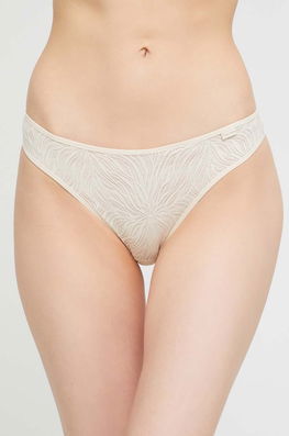 Calvin Klein Underwear Tanga Culoarea Bej Dama, Dantela