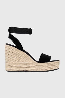 Calvin Klein Jeans Sandale Din Piele Intoarsa WEDGE SANDAL SU CON Femei, Culoarea Negru, Cu Platforma, YW0YW01026 Dama