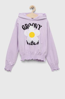OVS Hanorac De Bumbac Pentru Copii Culoarea Violet, Cu Glugă, Cu Imprimeu, Model Print