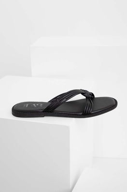 Answear Lab Slapi De Piele Femei, Culoarea Negru Dama, Toc Plat