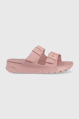 Skechers Papuci Femei, Culoarea Roz Dama, Sintetic, Toc Plat
