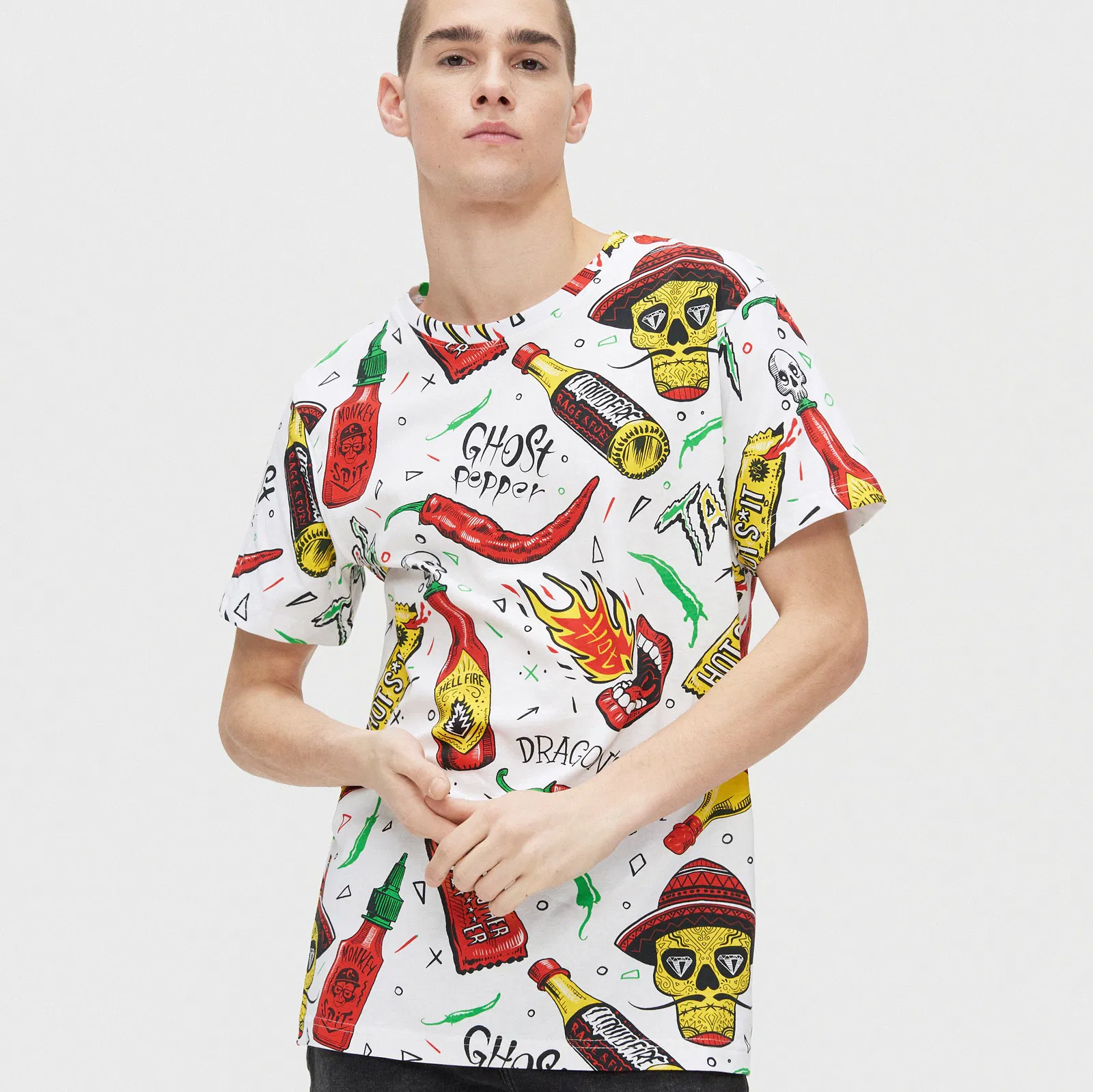 Cropp - Tricou cu imprimeu integral - Alb
