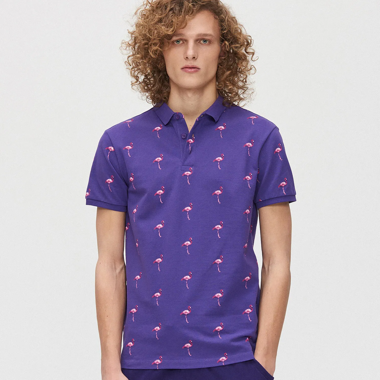 Cropp - Tricou polo cu păsări flamingo - Violet
