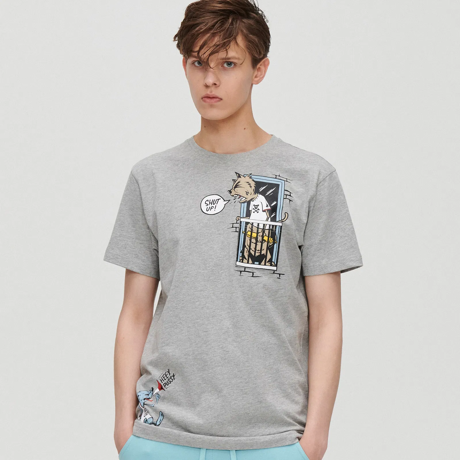 Cropp - Tricou cu imprimeu - Gri deschis