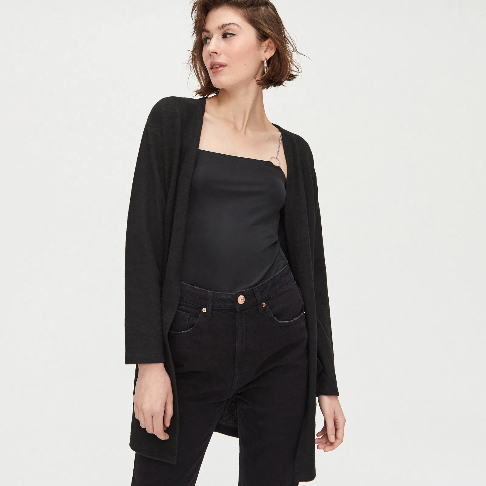 Cropp - Cardigan cu buzunare - Negru