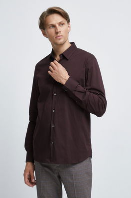 Medicine Camasa Barbati, Culoarea Bordo, Cu Guler Clasic, Slim Bărbaţi Burgundia, Cu Elastan, Elegant