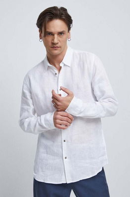 Medicine Camasa De In Culoarea Alb, Cu Guler Clasic, Regular Bărbaţi, Casual