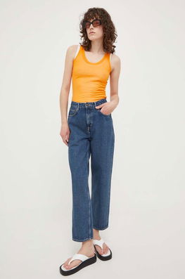 American Vintage Blugi Din Bumbac High Waist Dama Albastru