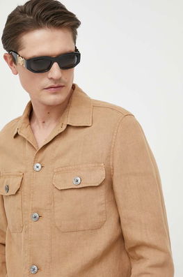 BOSS Camasa De In Culoarea Bej, Cu Guler Clasic, Regular Bărbaţi, Casual