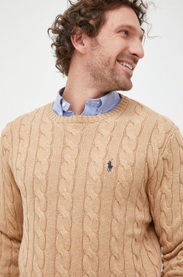 Polo Ralph Lauren Pulover De Bumbac Barbati, Culoarea Bej, Light Bărbaţi, Model Melanj