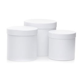 Set 3 cutii rotunde satinate - alb