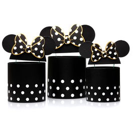 Set 3 cutii rotunde cu buline și urechi Minnie Mouse - negru