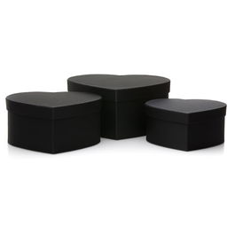 Set 3 cutii inimă satinate - negru