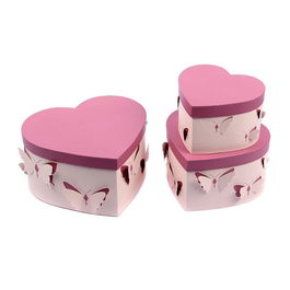 Set 3 cutii inimă cu fluturi - roz