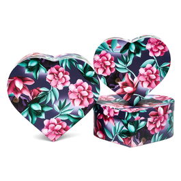 Set 3 cutii inimă cu flori - lotus roz
