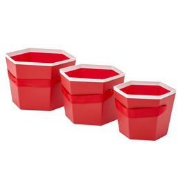 Set 3 cutii hexagon cu mâner - roșu