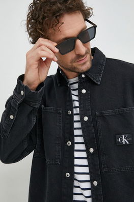 Calvin Klein Jeans Camasa Jeans Barbati, Culoarea Negru, Cu Guler Clasic, Relaxed Bărbaţi, Bumbac, Casual