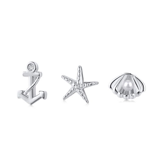 Cercei argint pe ureche, dama, set 3 buc, argint 925, argintiu, 1 gr