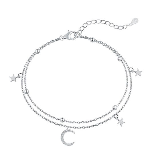 Bratara argint, dama, argint 925,luna si stele, argintiu, 1,69gr
