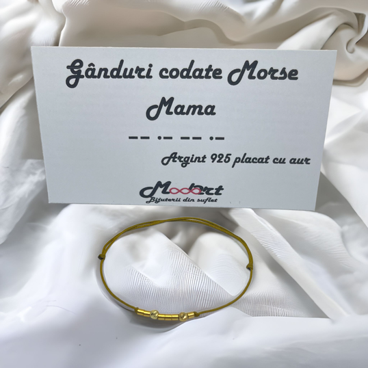 Bratara argint placat cu aur, dama, argint 925, snur reglabil, ganduri codate - mama