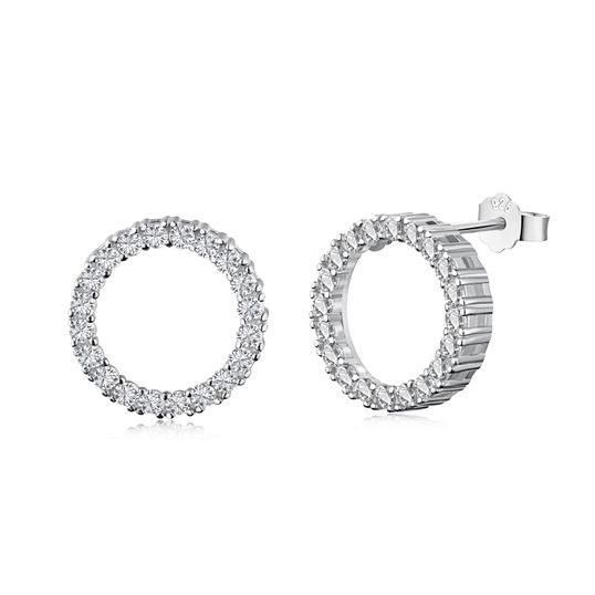 Cercei argint, dama, forma cerc, argint 925, zirconii albe, 2,56gr