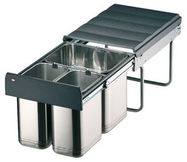 Cos incorporabil triplu pentru sortarea gunoiului Hafele 502.67.050, 1x16 si 2x8 l, corp de 40 cm, galeata inox