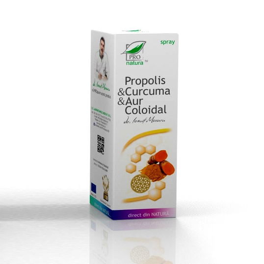 Spray cu Propolis, Curcuma si Aur Coloidal, 50ML Pro Natura