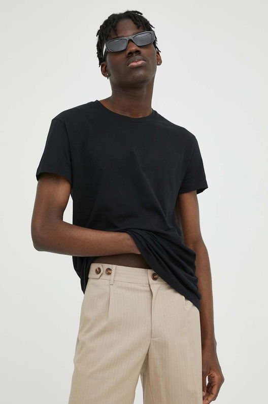 Samsoe Samsoe Tricou Din Bumbac Culoarea Negru, Neted Bărbaţi