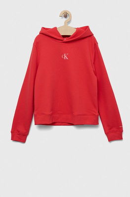 Calvin Klein Jeans Bluza Copii Culoarea Rosu, Cu Glugă, Cu Imprimeu