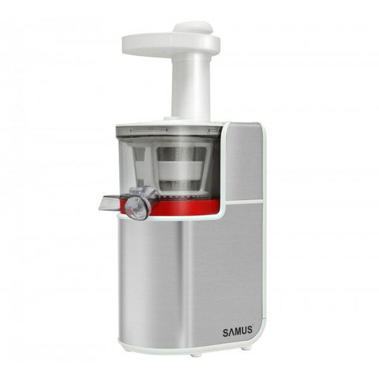 Storcator Samus Slowstar Juicer, 150 W, Stoarcere prin presare la rece, 2 viteze+revers, Recipient suc 0.8 L, Recipient pulpa 0.8 L, Ax melcat, Filtru inox, Accesoriu împingere, Argintiu