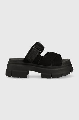 UGG Papuci Din Piele Ashton Slide Femei, Culoarea Negru, Cu Platforma, 1136765 Dama, Piele Intoarsa