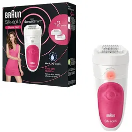 Epilator Braun SE5500, SensoSmart, 2 accesorii, 28 pensete, Wet&Dry, alb/roz