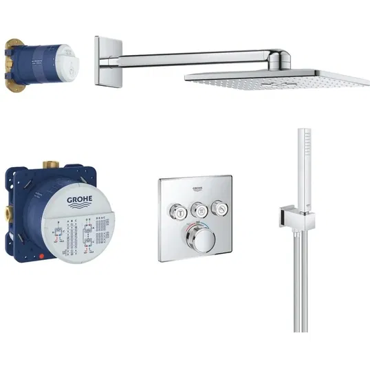 Sistem dus Grohe Grohterm Smartcontrol, termostatic, incastrat, Rainshower 310 SmartActive Cube, 2 jeturi, set dus Euphoria Cube stick, crom, 34706000