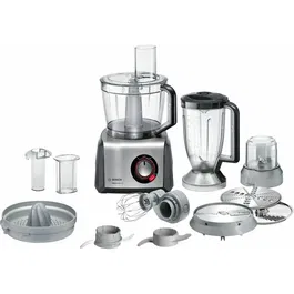 Robot de bucatarie multifunctional Bosch MC812M844, 1250 W, 50 de functii, indicator LED, bol 3.9 l, blender 1.5 l, discuri inox, storcator, negru/inox