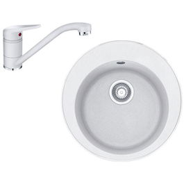 Pachet Franke Chiuveta Rotondo ROG 610 + Baterie Novara Plus alb, 114.0531.718
