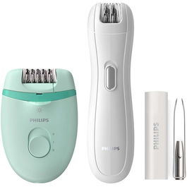 Set epilator Philips Satinelle BRP529/00, 2 setari de viteza, tehnologie Opti-light, mini epilator inclus, penseta cu lumina si oglinda integrate, Turcoaz