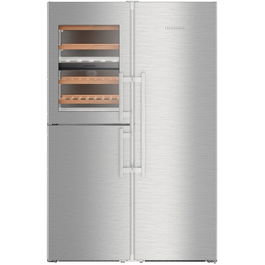 Side by side Liebherr SBSes 8496, 645 L, No Frost, BioFresh, Display electronic, SuperCool, Functie vacanta, Compartiment vinuri, IceMaker, H 185 cm, Clasa D, Inox