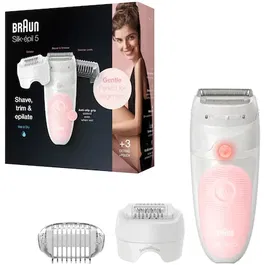 Epilator Braun Silk-épil 5 5-620 SensoSmart™, Wet & Dry, 28 pensete, 2 viteze, cap de ras, Trimmer, Saculet de voiaj, Roz/Alb